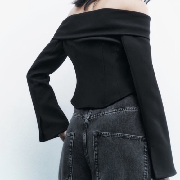 ZARA LIMITED EDITION off the shoulder Blouse Black Size XS New With Tag - Picture 7 of 16